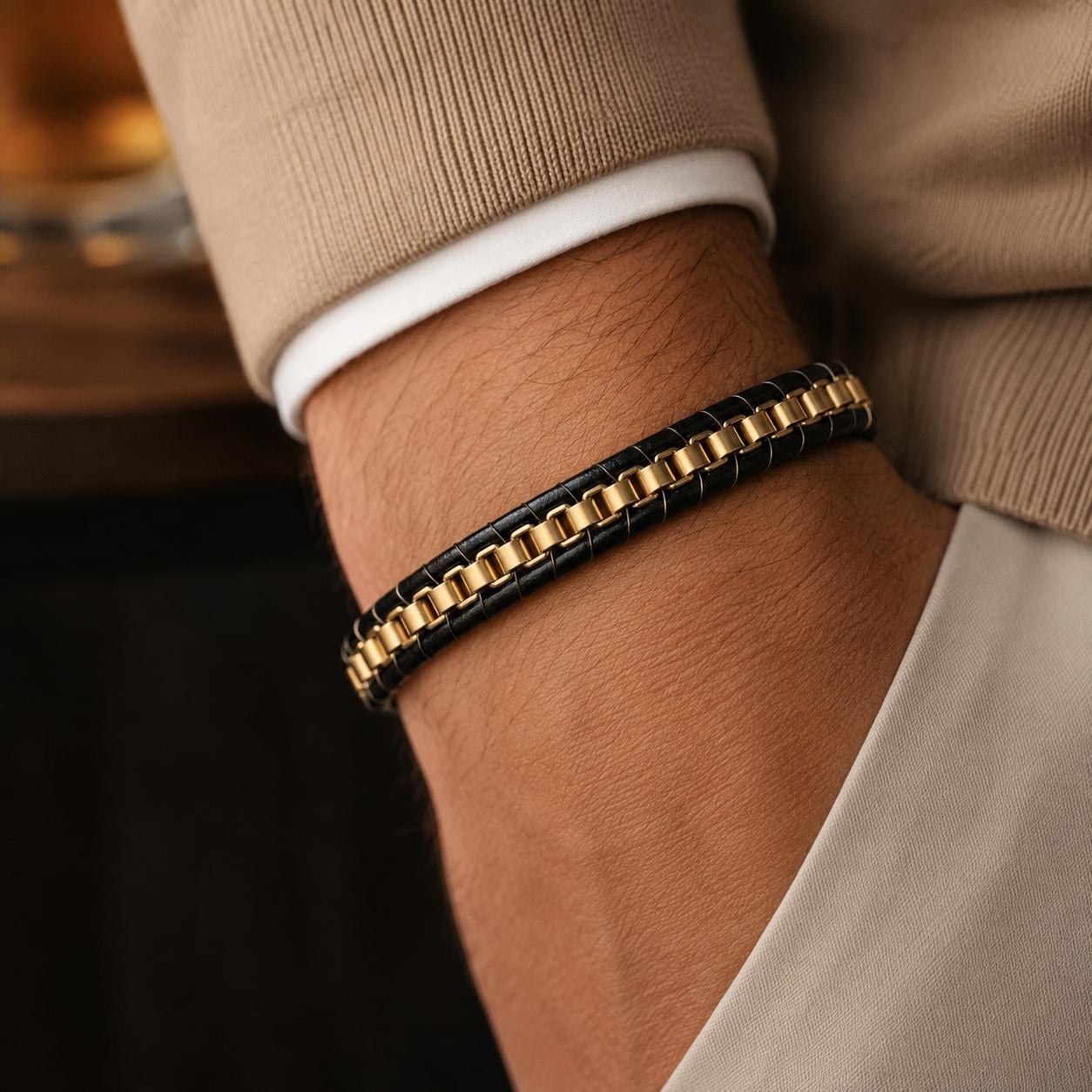 Men’s Black Braided Leather Bracelet — image 4