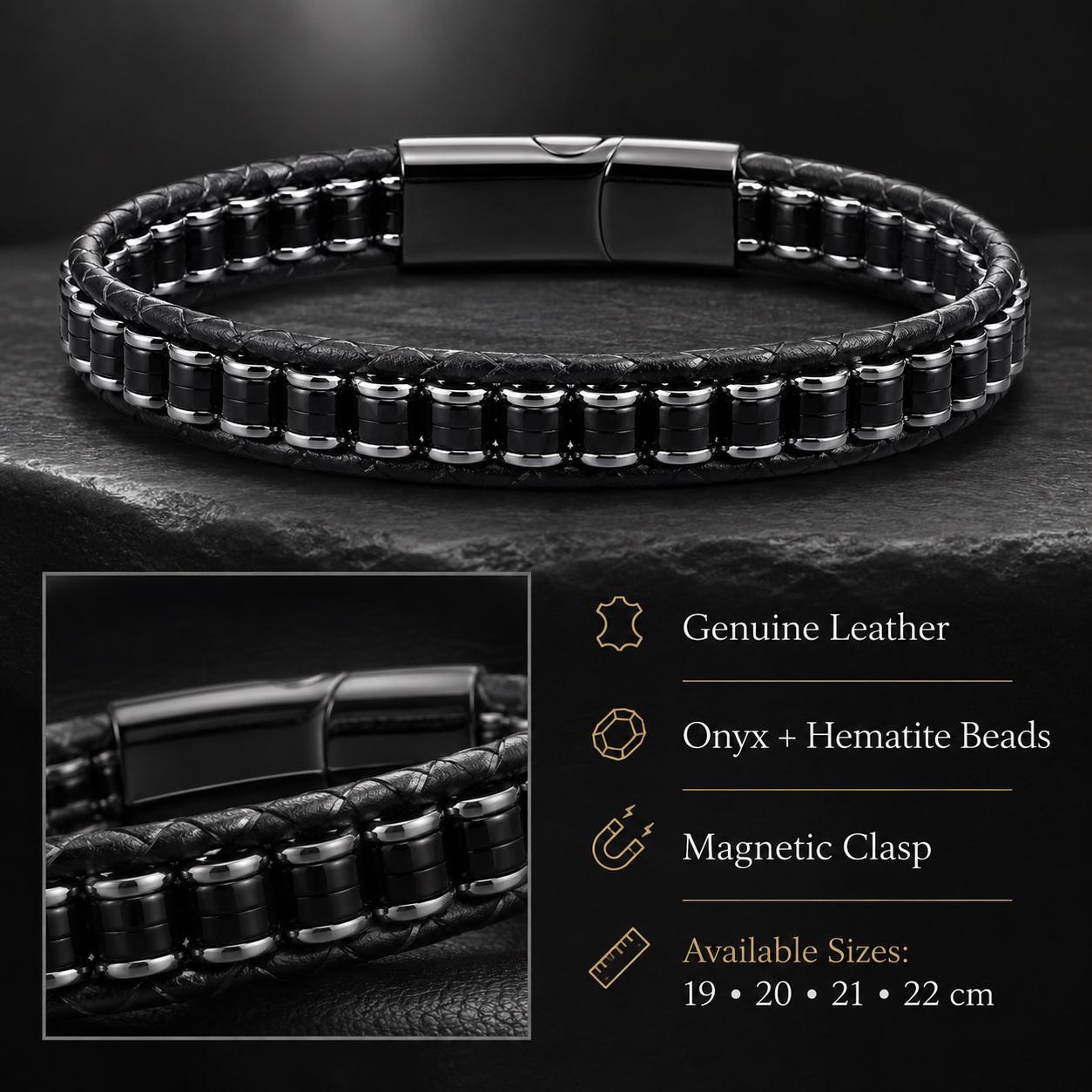 Onyx & Hematite Cord Bracelet for Men — image 2