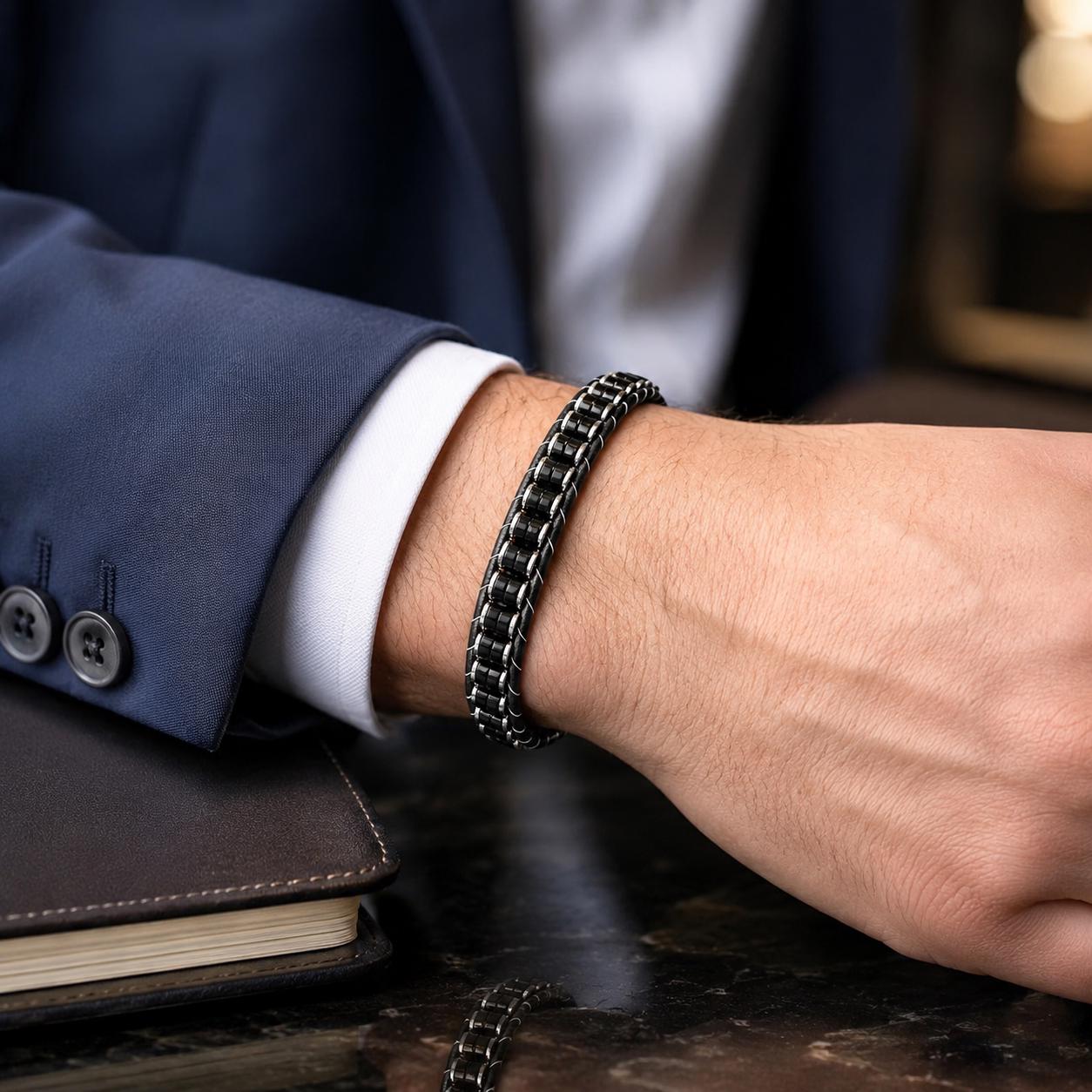 Onyx & Hematite Cord Bracelet for Men — image 7
