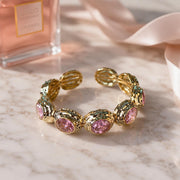 Pink Stone Gold Cuff Bracelet – Vintage Style — image 7