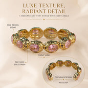 Pink Stone Gold Cuff Bracelet – Vintage Style — image 2