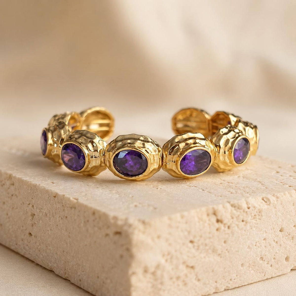 Purple Stone Gold Statement Cuff — image 7