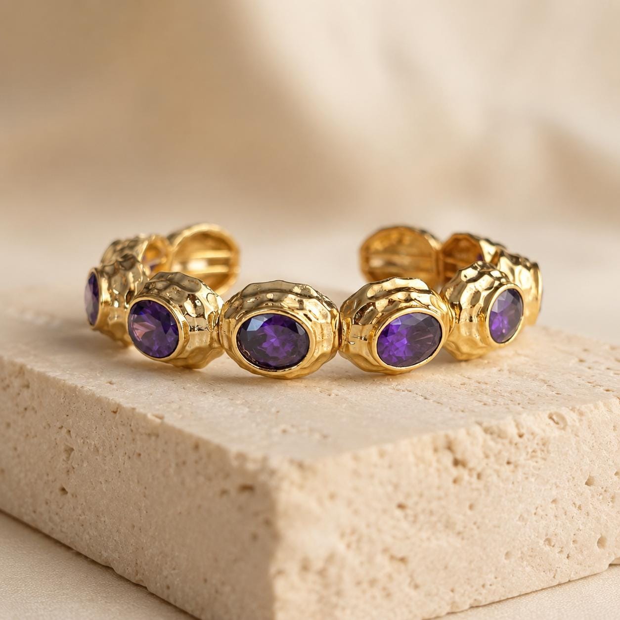 Purple Stone Gold Statement Cuff — image 7