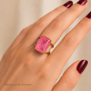 Pink Emerald-Cut Crystal Gold Ring — image 3