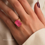Pink Emerald-Cut Crystal Gold Ring — image 8