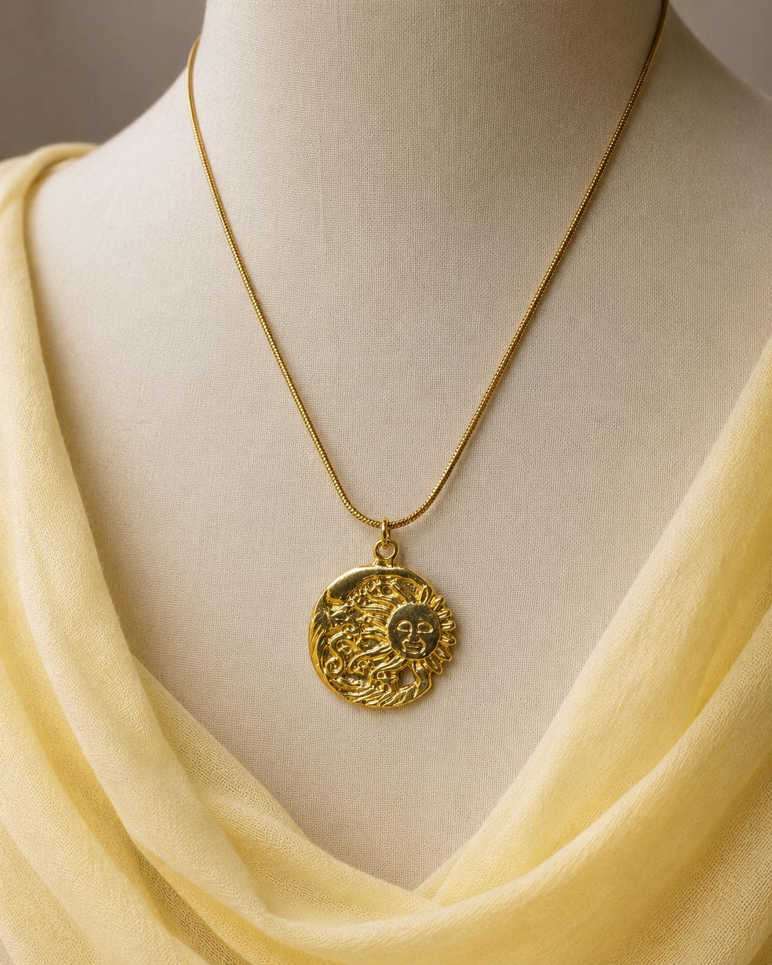 Embroidered Sun Gold Pendant Necklace — image 9