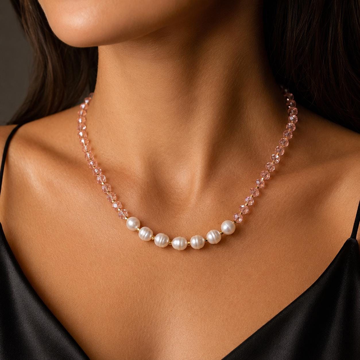 Freshwater Pearl & Pink Crystal Necklace — image 5