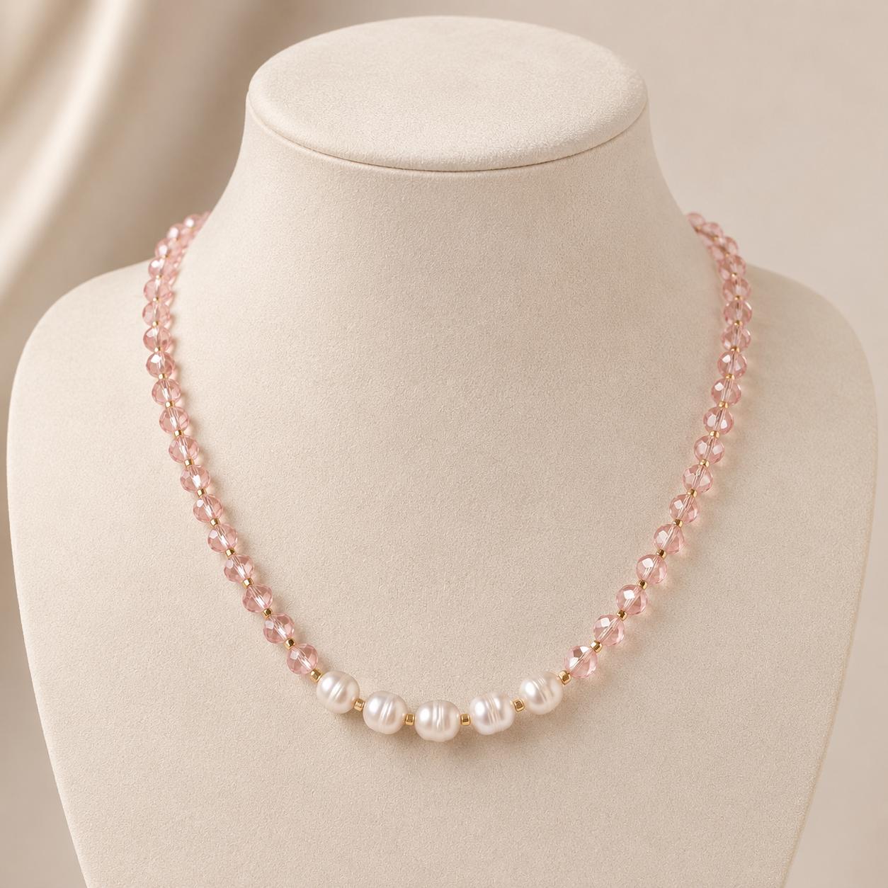 Freshwater Pearl & Pink Crystal Necklace — image 6