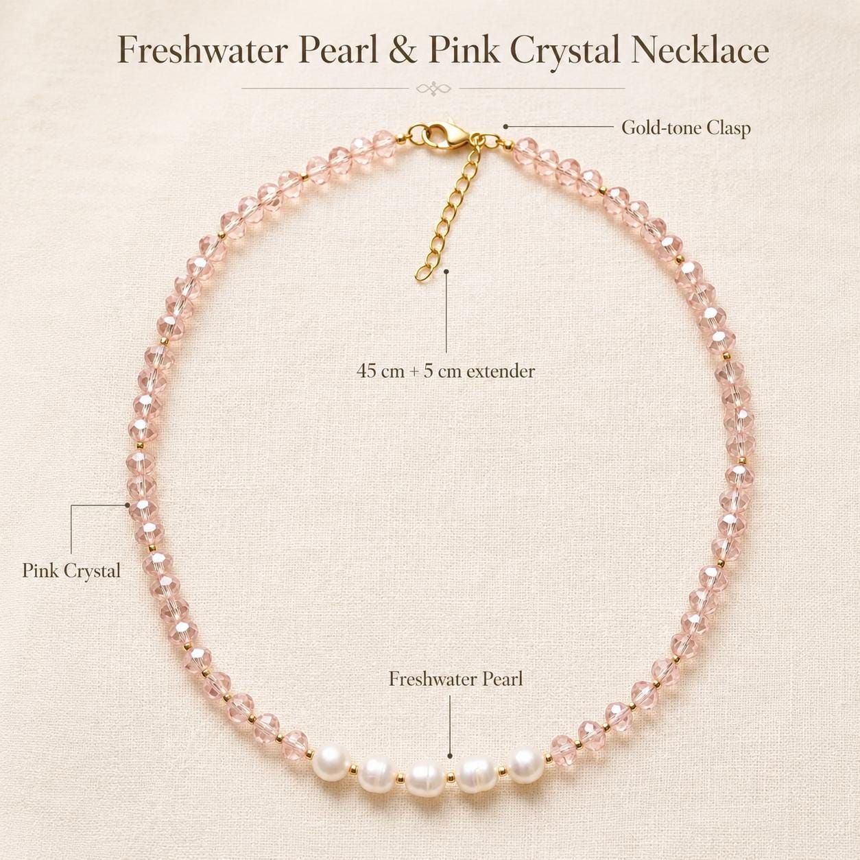 Freshwater Pearl & Pink Crystal Necklace — image 2