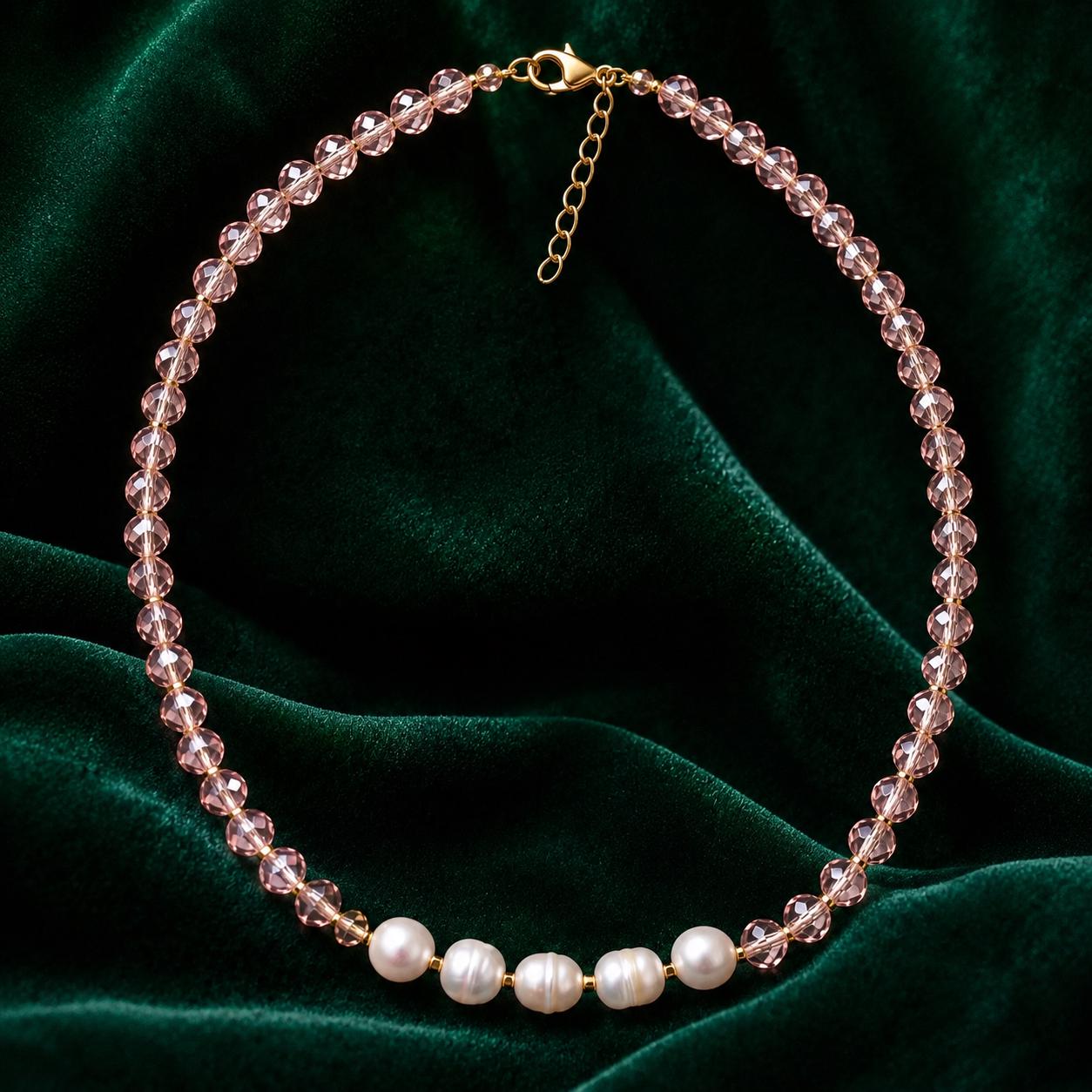 Freshwater Pearl & Pink Crystal Necklace — image 10