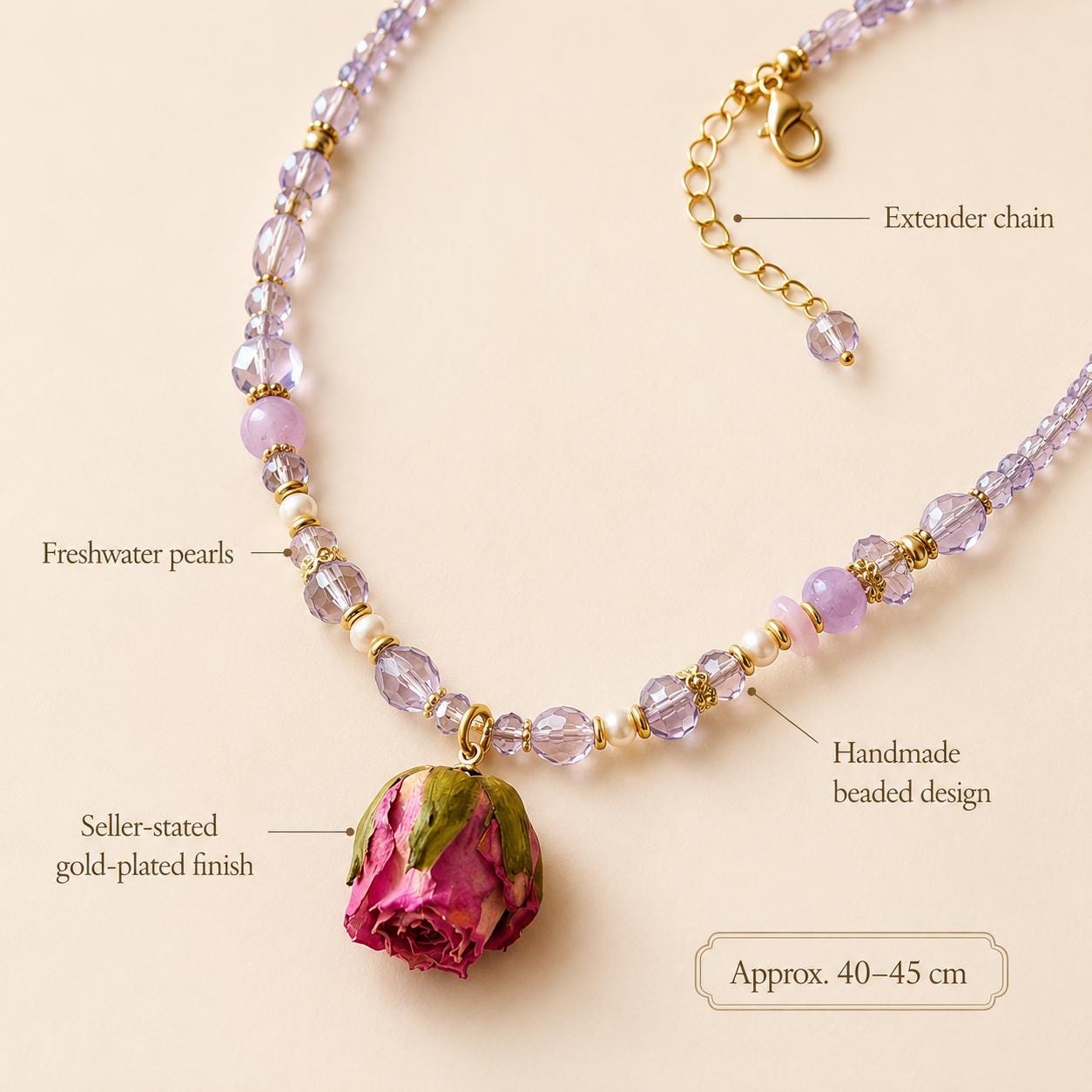 Dried Rose Quartz & Pearl Necklace — image 5