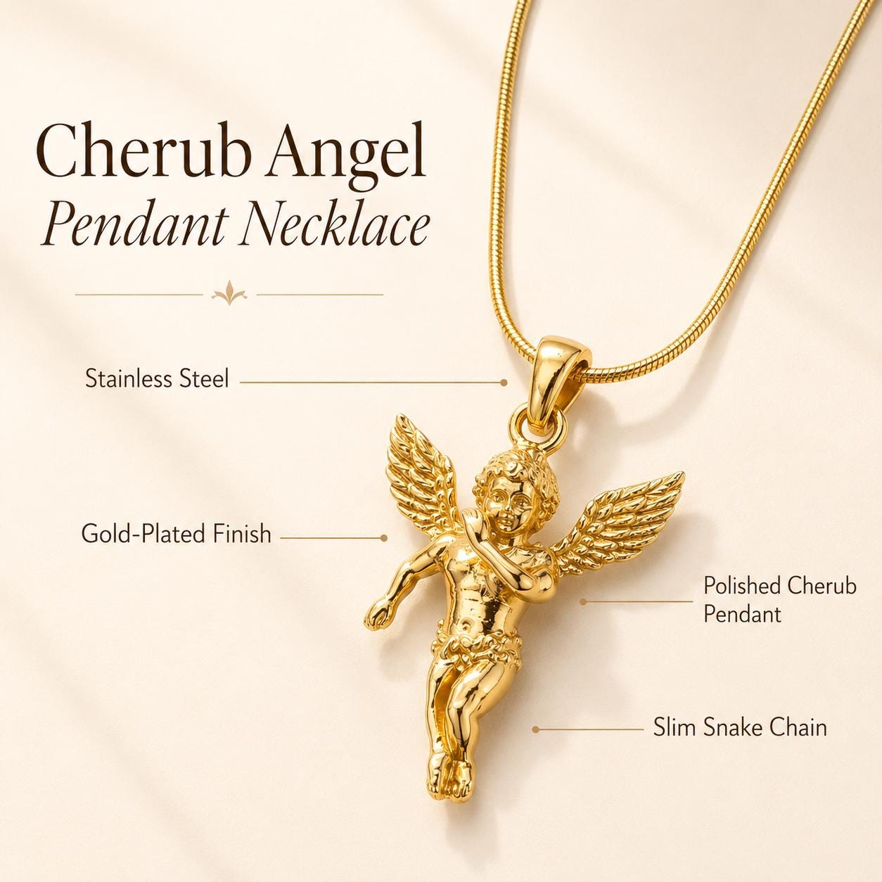 Cherub Angel Gold Pendant Necklace — image 2