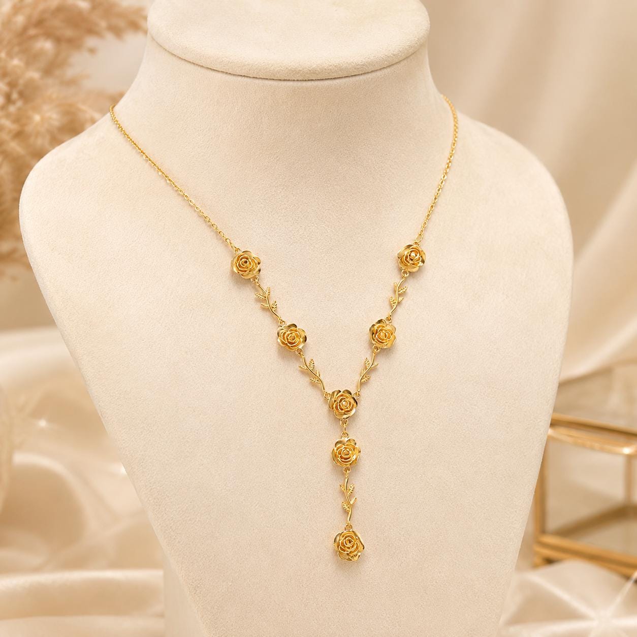 Victorian Rose Y Necklace – Gold — image 9