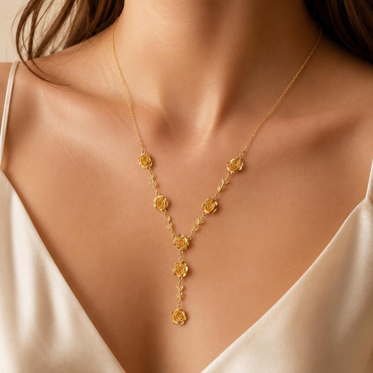 Victorian Rose Y Necklace – Gold — image 6