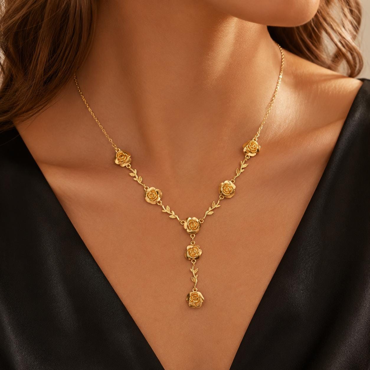 Victorian Rose Y Necklace – Gold — image 4
