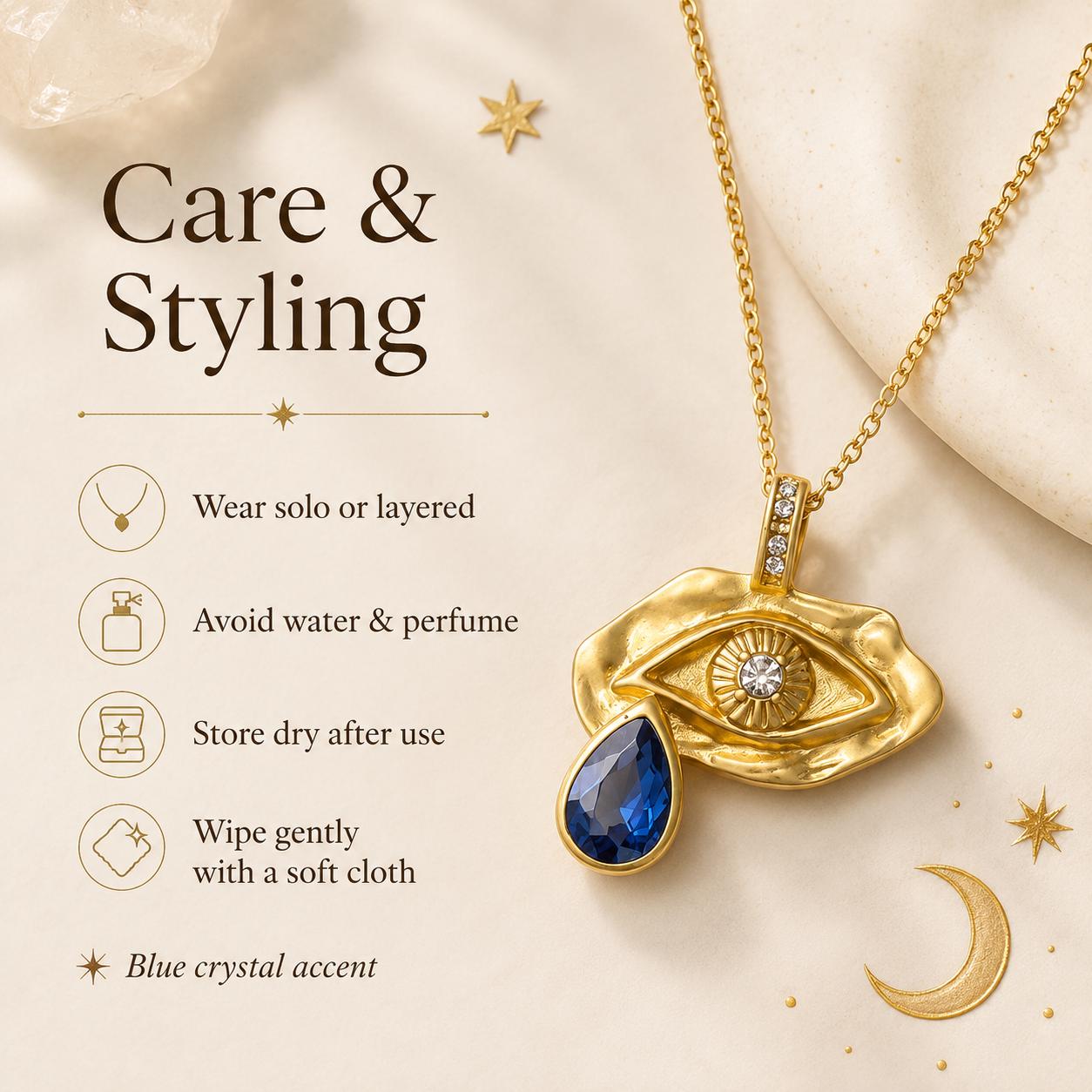 Blue Crystal Eye Gold Pendant Necklace — image 5