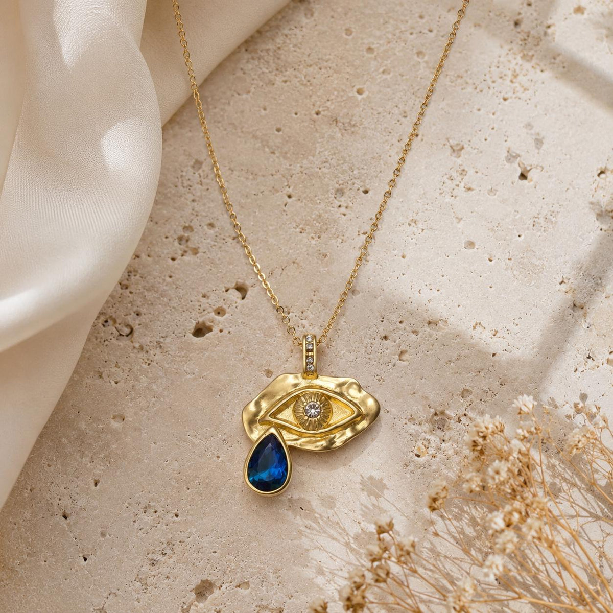 Blue Crystal Eye Gold Pendant Necklace — image 6