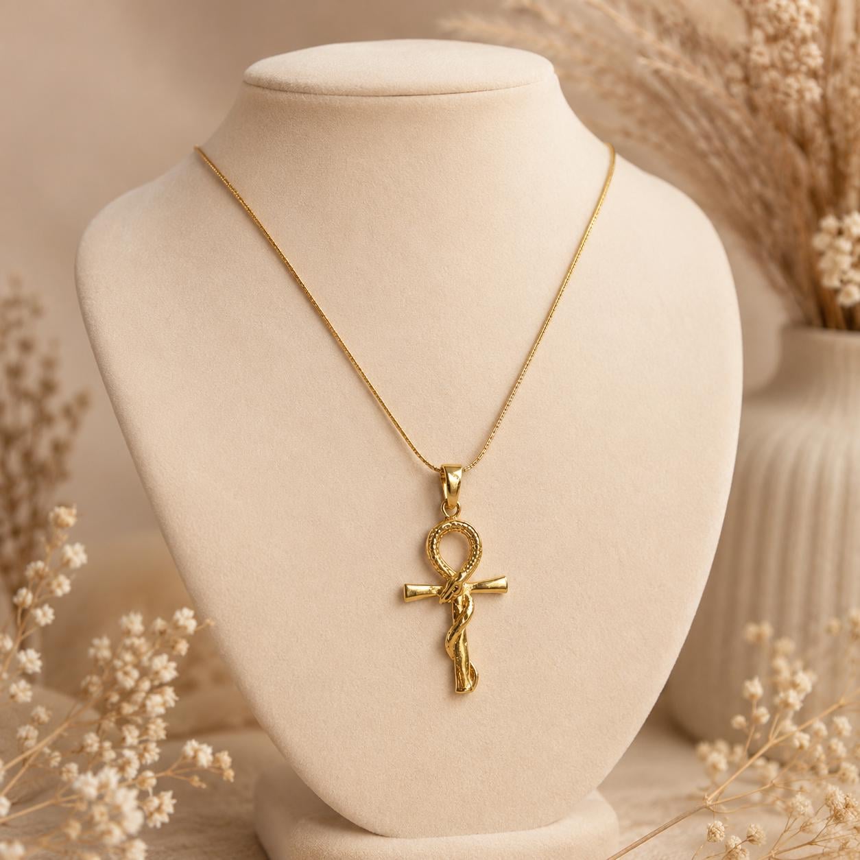 Ankh Snake Gold Pendant Necklace — image 9