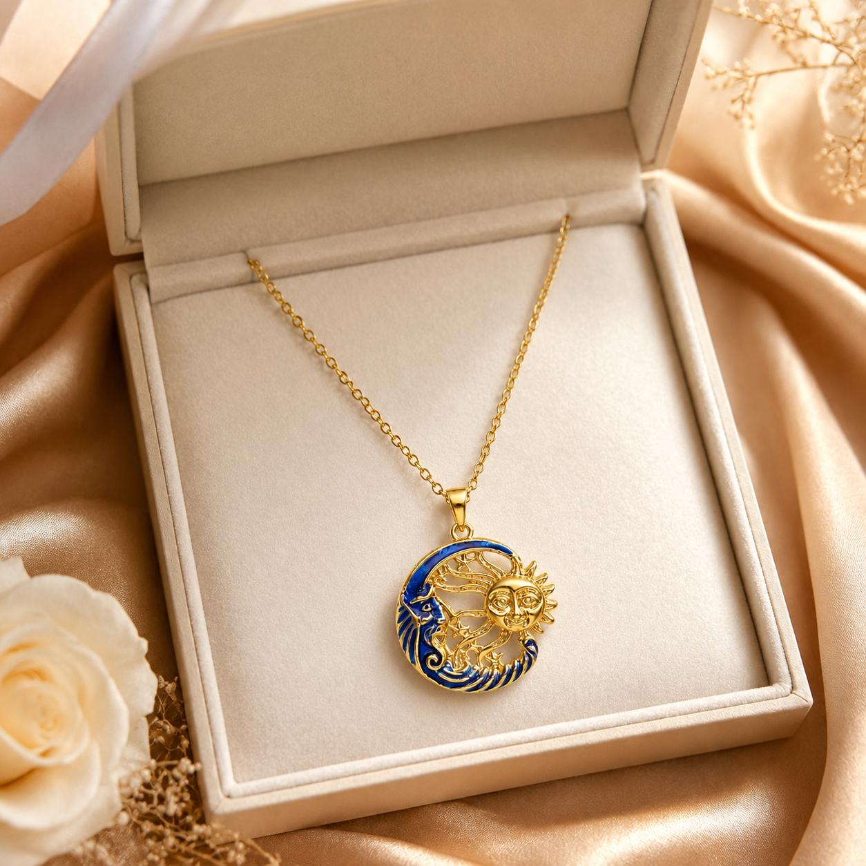 Embroidered Sun Gold Pendant – Long Chain — image 10