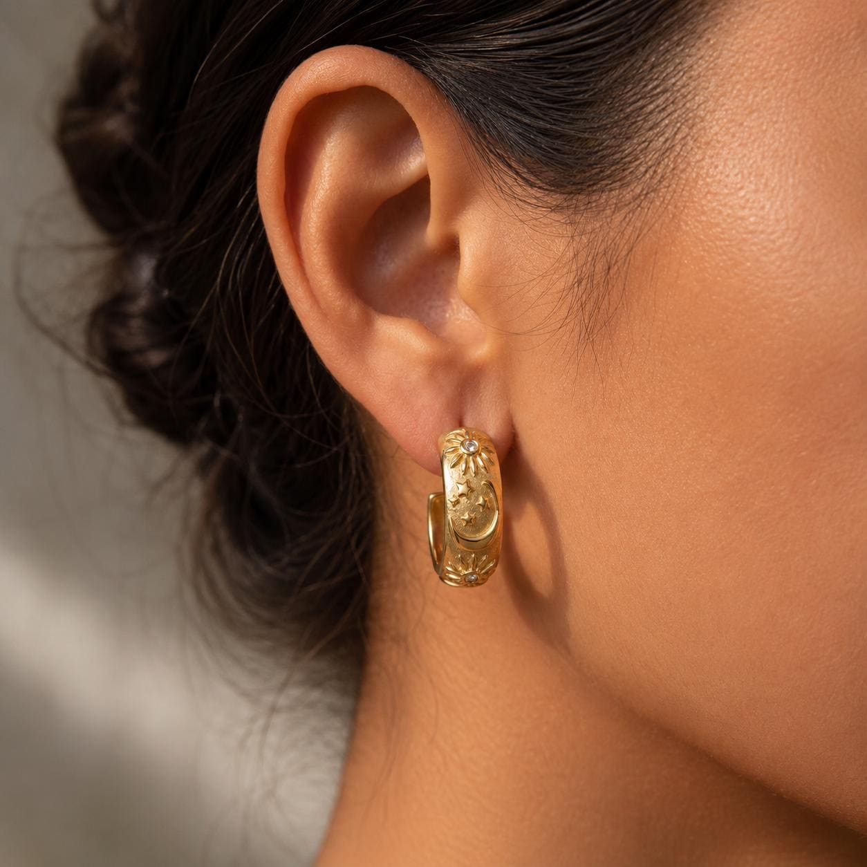 Celestial Sun & Moon Gold Hoop Earrings — image 1