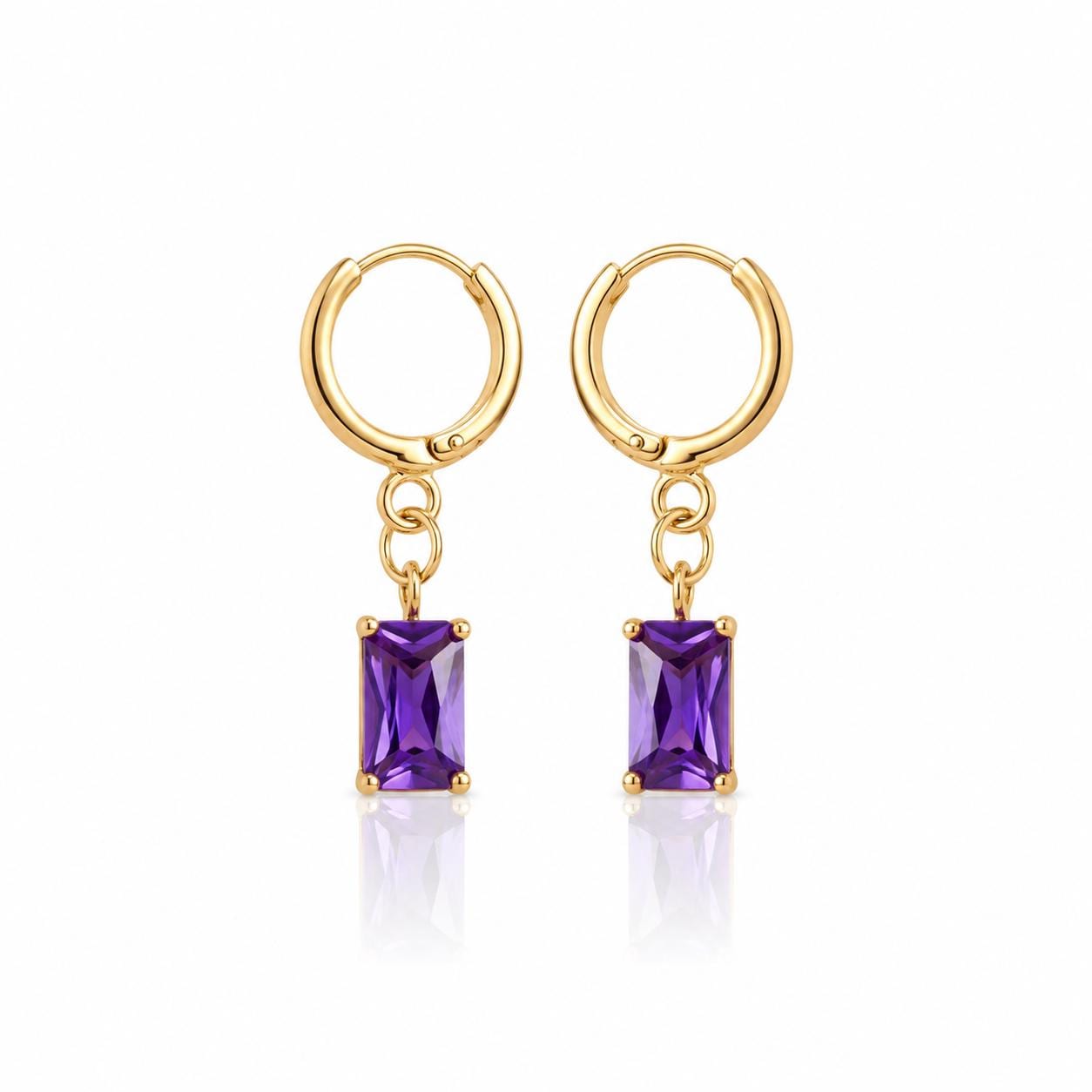 Purple Stone Gold Huggie Earrings — image 1
