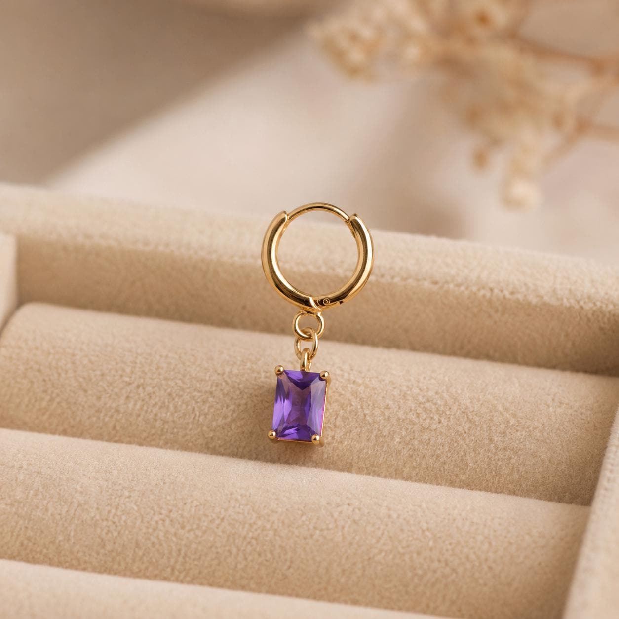 Purple Stone Gold Huggie Earrings — image 9