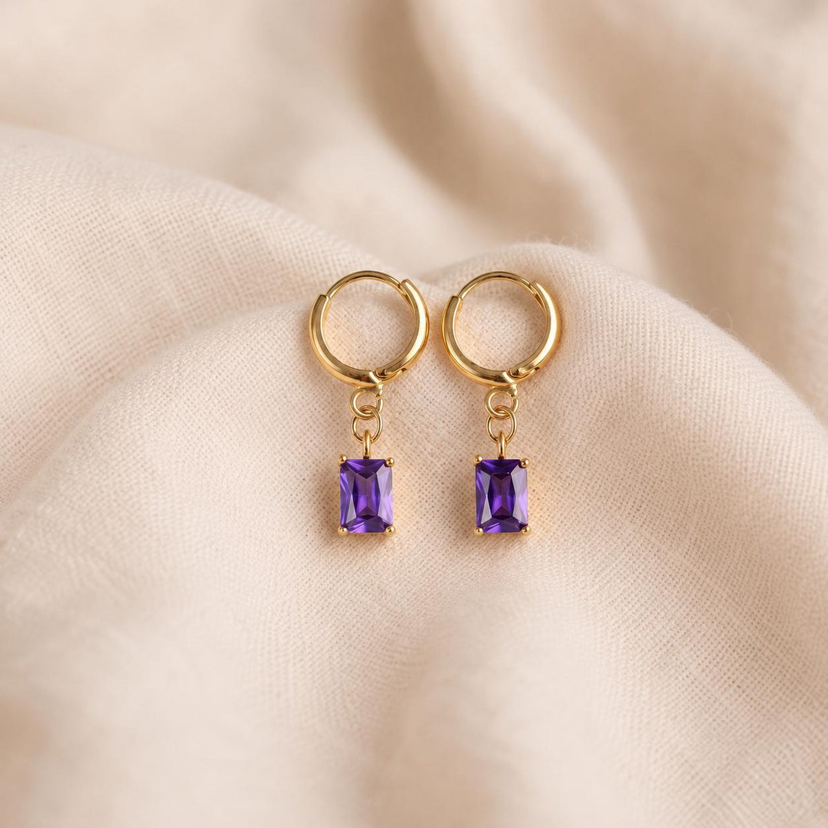 Purple Stone Gold Huggie Earrings — image 5