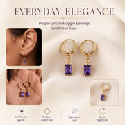 Purple Stone Gold Huggie Earrings — image 7