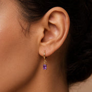 Purple Stone Gold Huggie Earrings — image 2