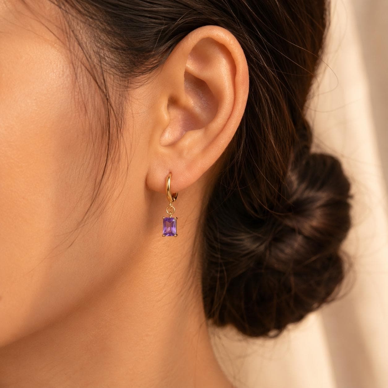 Purple Stone Gold Huggie Earrings — image 6