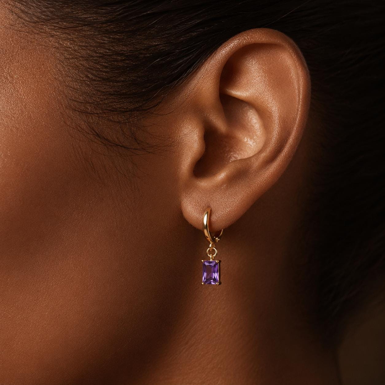 Purple Stone Gold Huggie Earrings — image 8