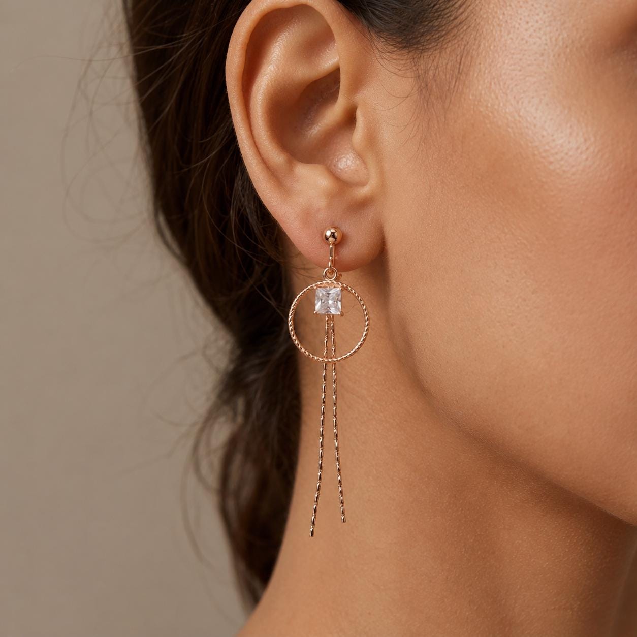 Rose Gold Crystal Chain Drop Earrings — image 5
