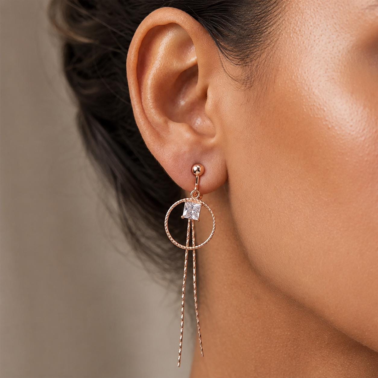 Rose Gold Crystal Chain Drop Earrings — image 9