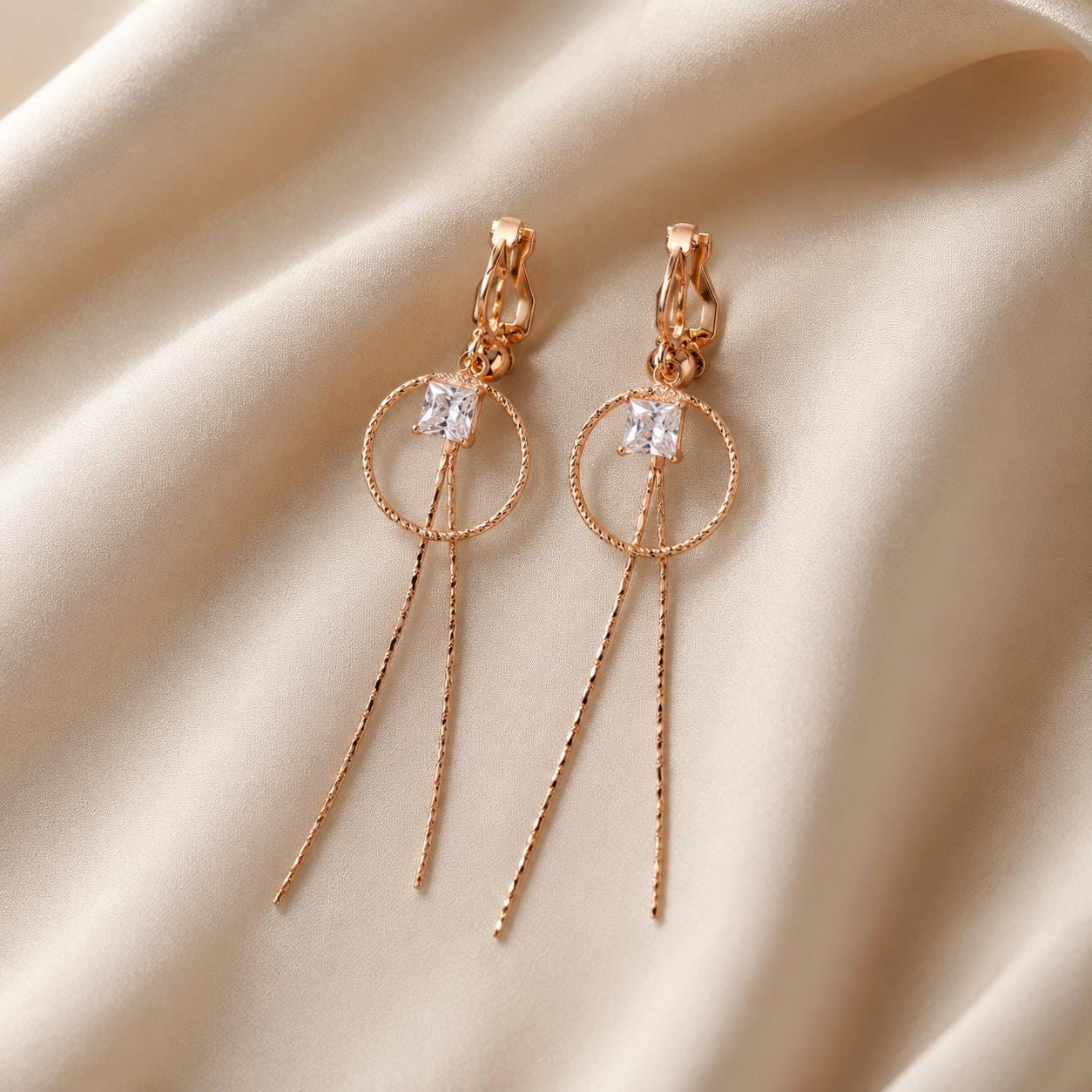 Rose Gold Crystal Chain Drop Earrings — image 3