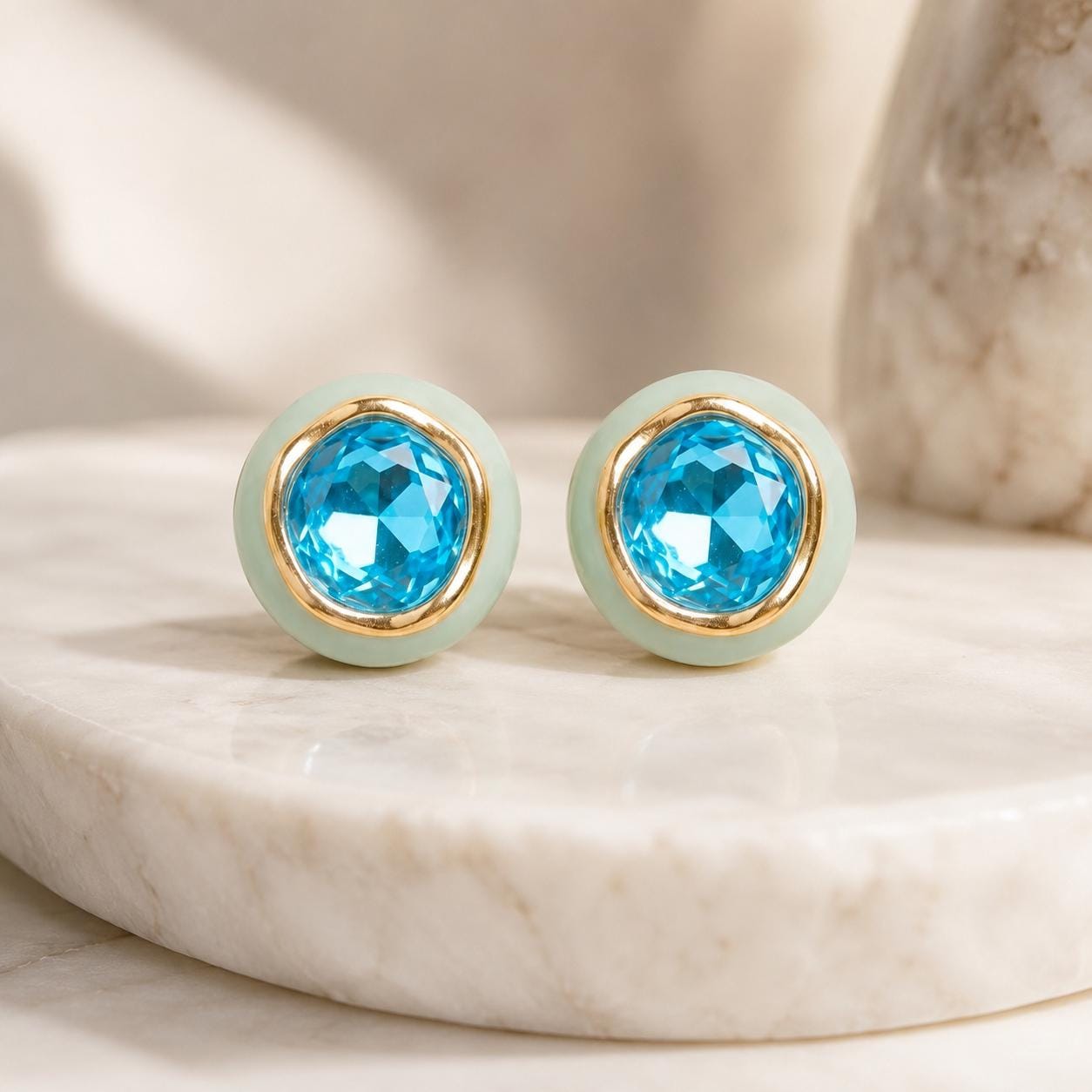 Aqua Resin & Crystal Stud Earrings — image 9