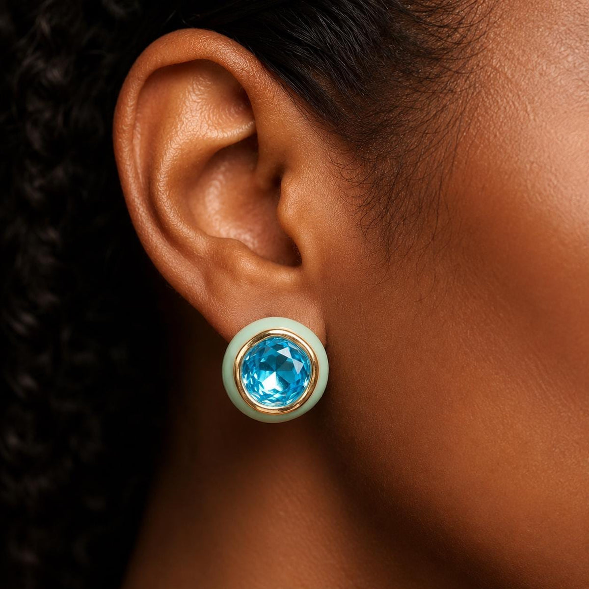 Aqua Resin & Crystal Stud Earrings — image 1