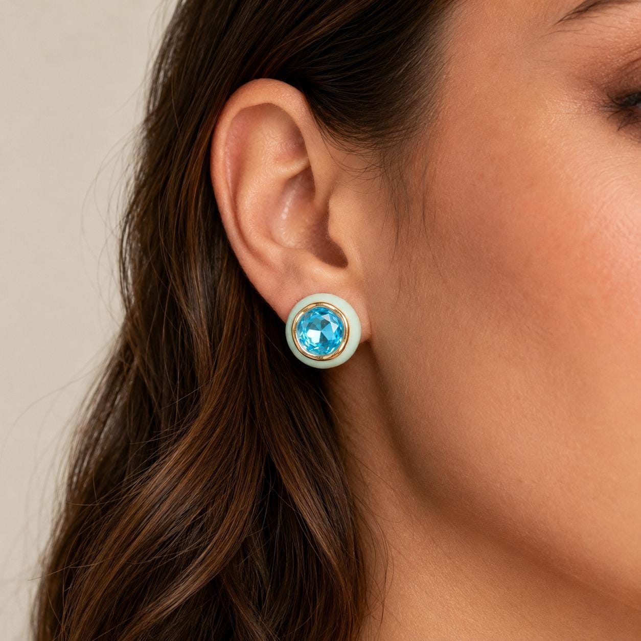 Aqua Resin & Crystal Stud Earrings — image 6