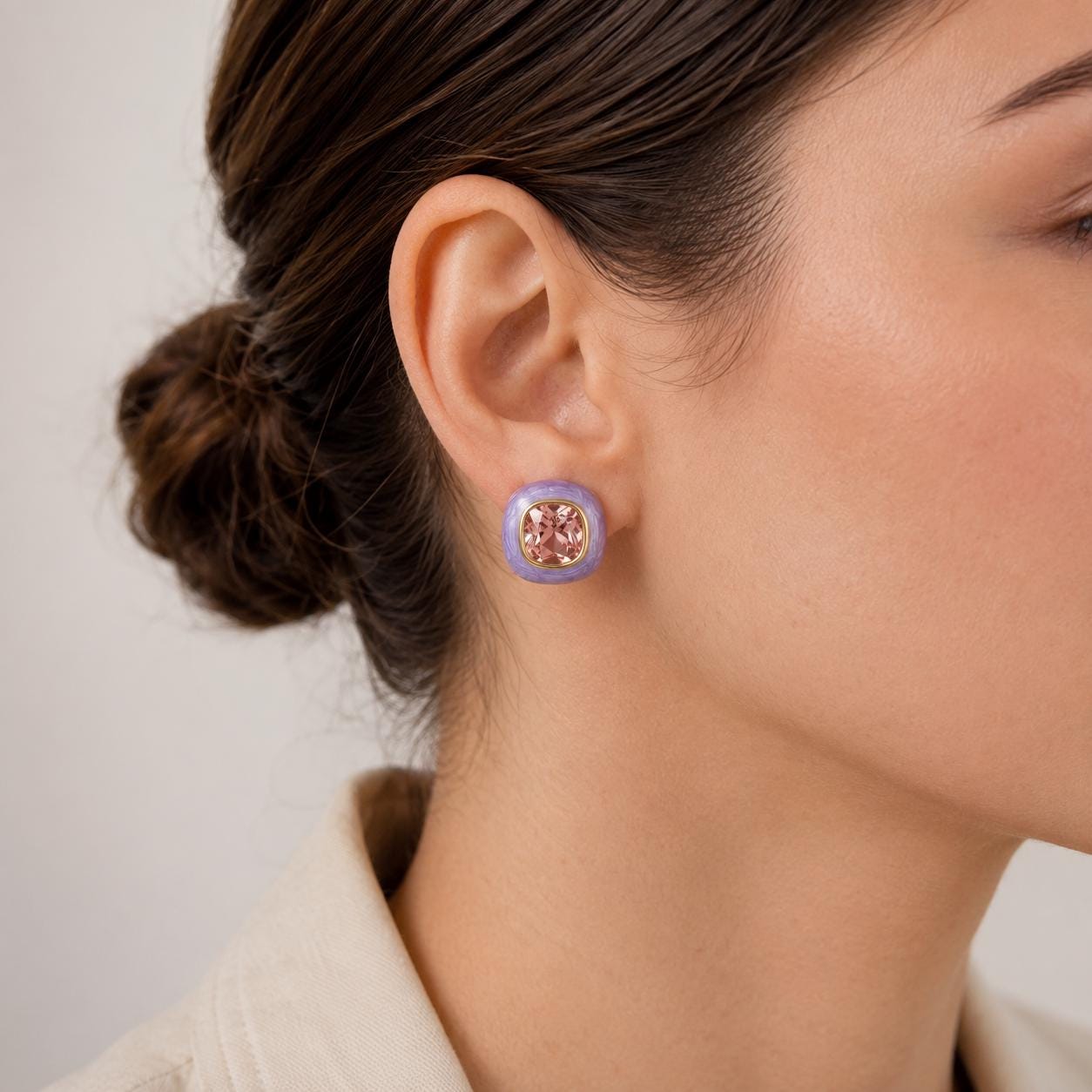 Lavender Resin & Pink Crystal Stud Earrings — image 4