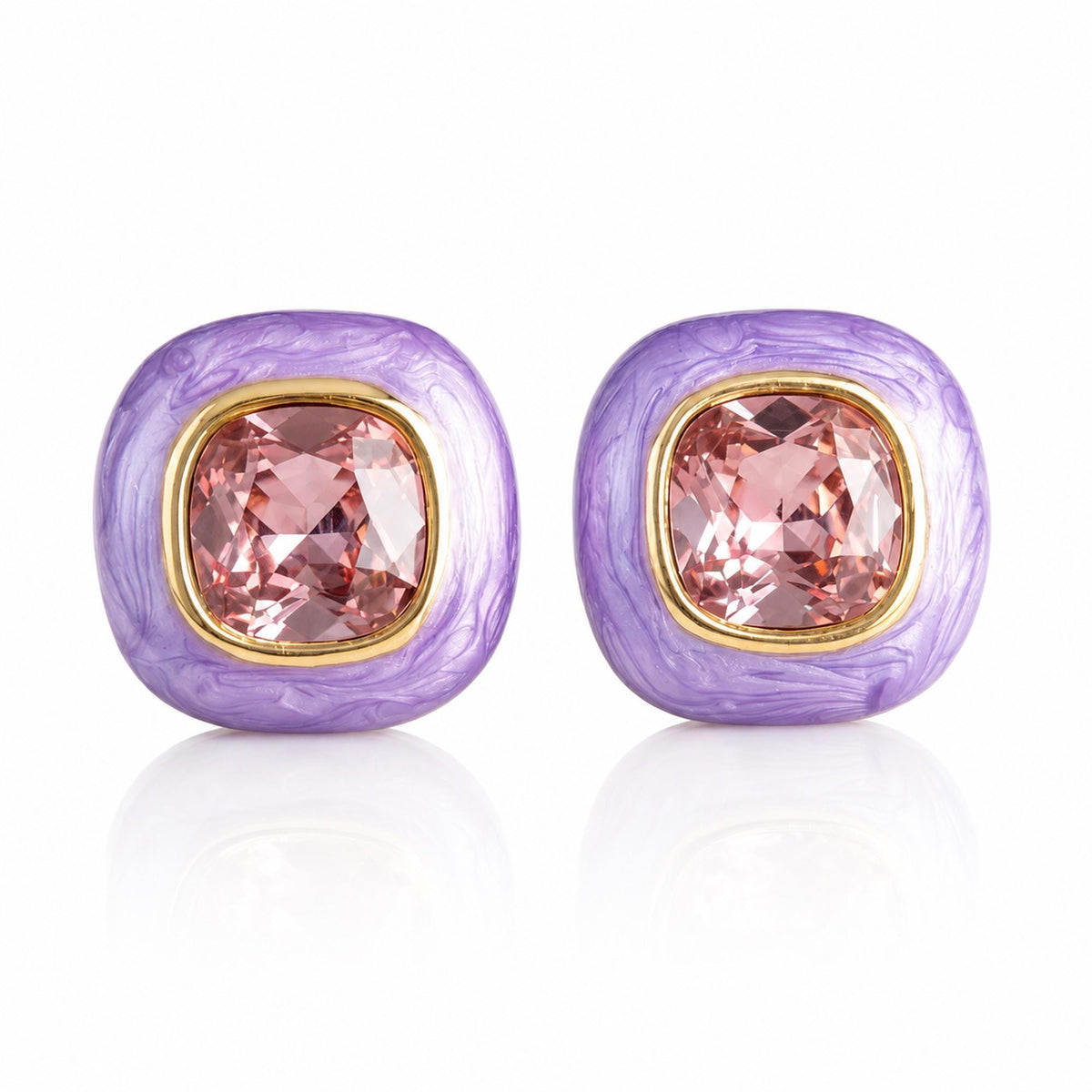 Lavender Resin & Pink Crystal Stud Earrings — image 1