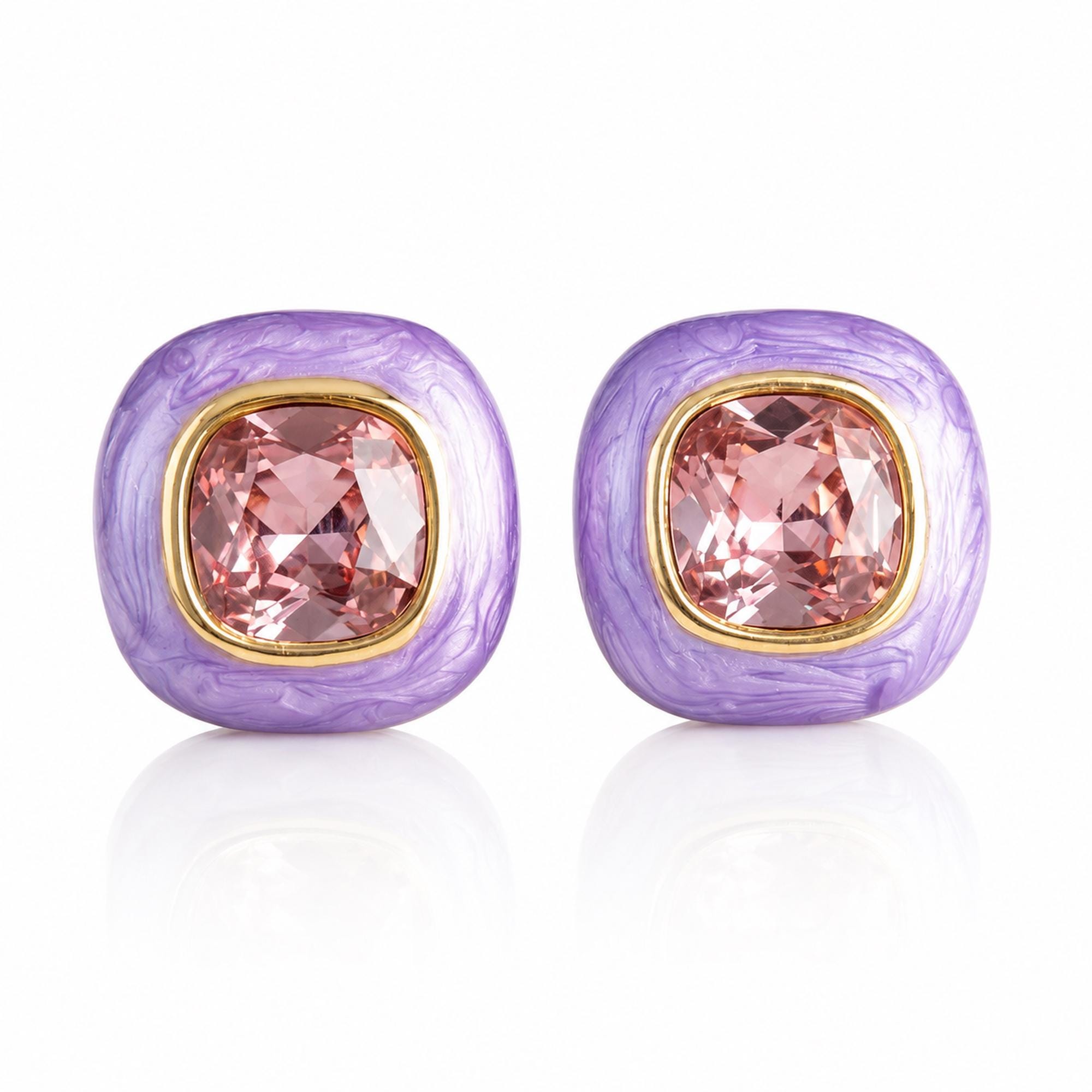 Lavender Resin & Pink Crystal Stud Earrings — image 1