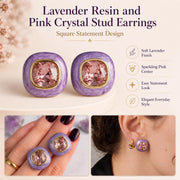 Lavender Resin & Pink Crystal Stud Earrings — image 6