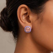Lavender Resin & Pink Crystal Stud Earrings — image 2