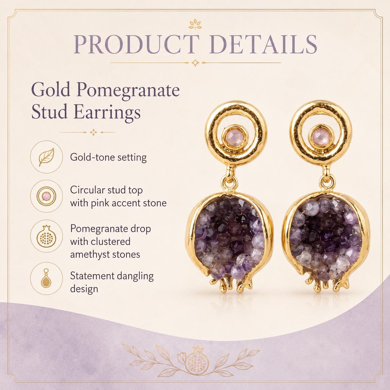 Pomegranate Purple Crystal Earrings — image 2