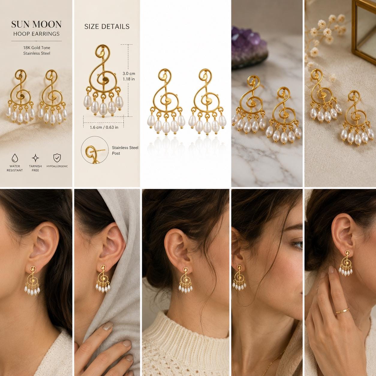 Treble Clef Pearl Drop Earrings — image 6