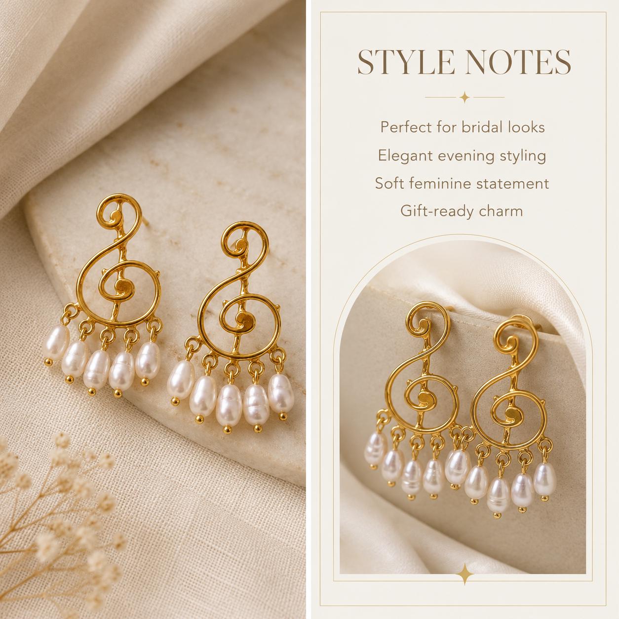 Treble Clef Pearl Drop Earrings — image 2