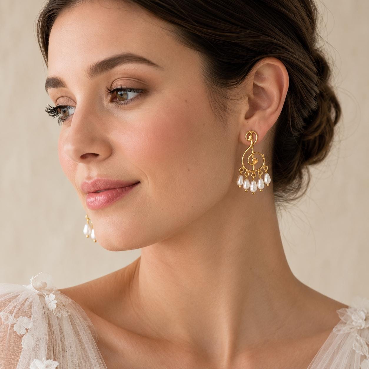 Treble Clef Pearl Drop Earrings — image 3
