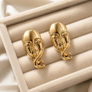 Abstract Face Gold Stud Earrings — image 5
