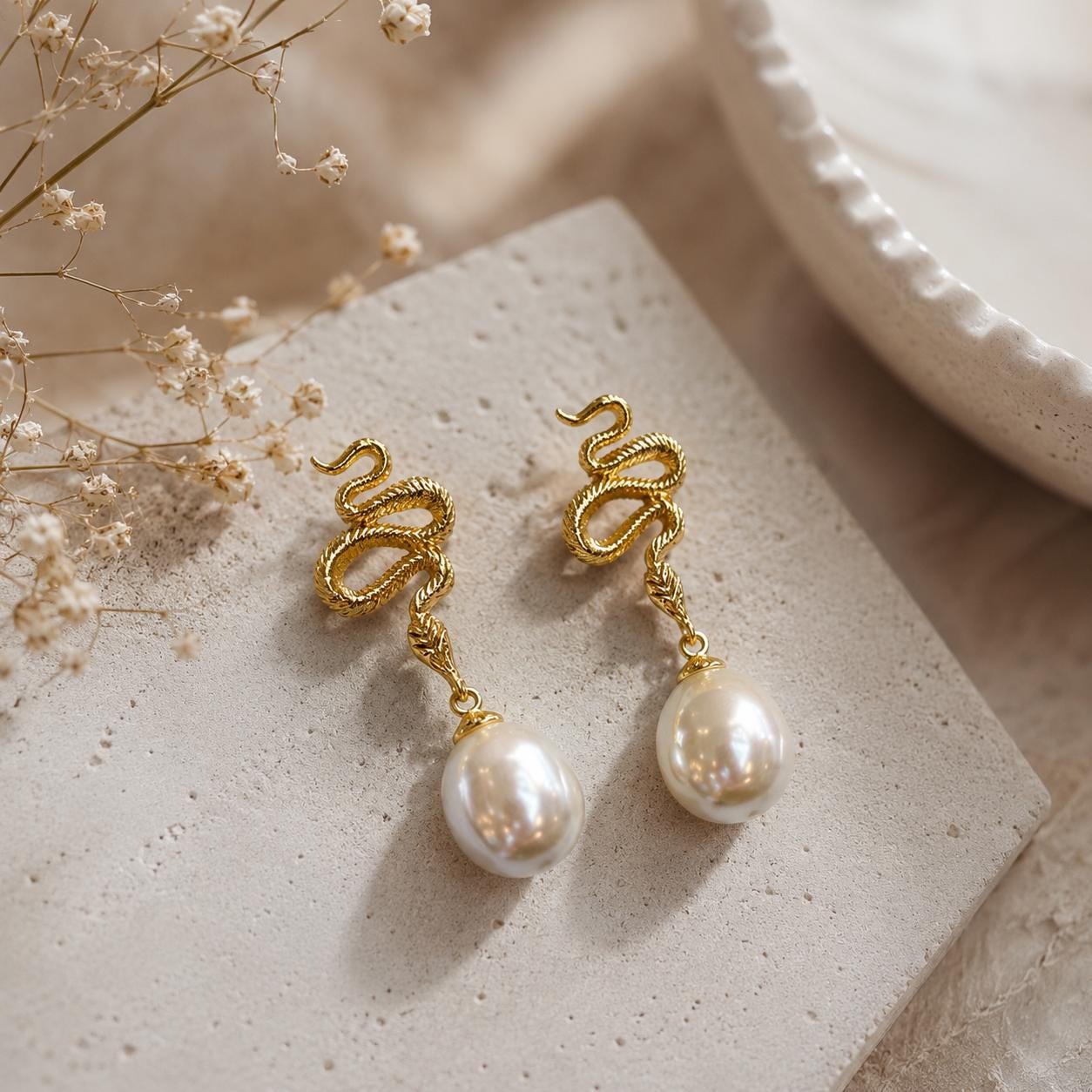 Snake & Freshwater Pearl Earrings — image 8