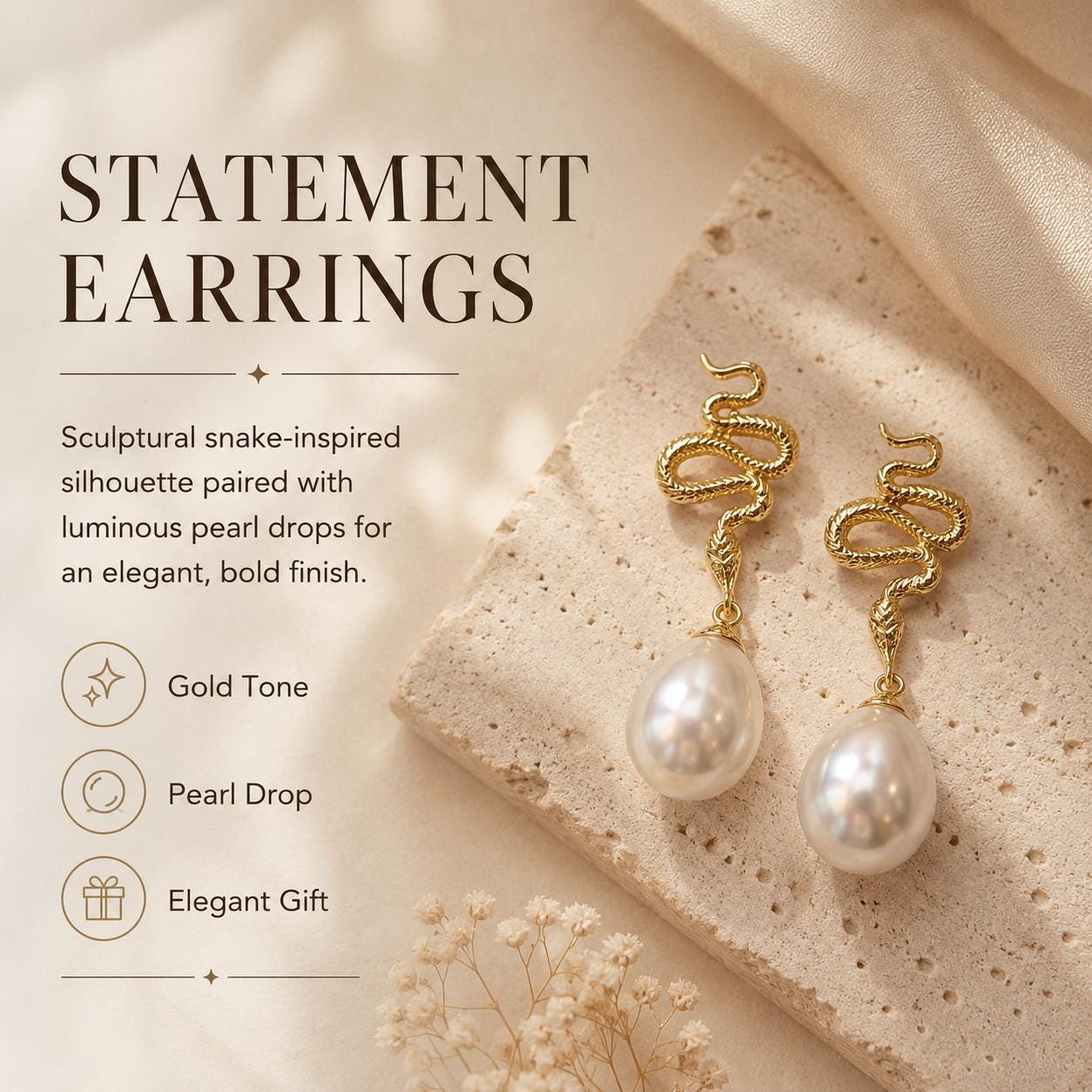 Snake & Freshwater Pearl Earrings — image 2