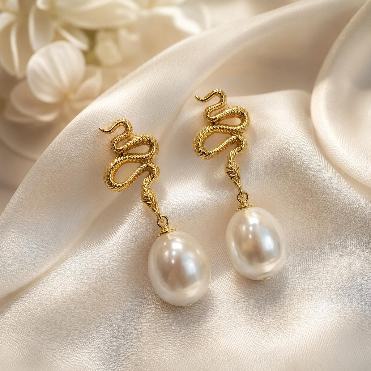 Snake & Freshwater Pearl Earrings — image 10